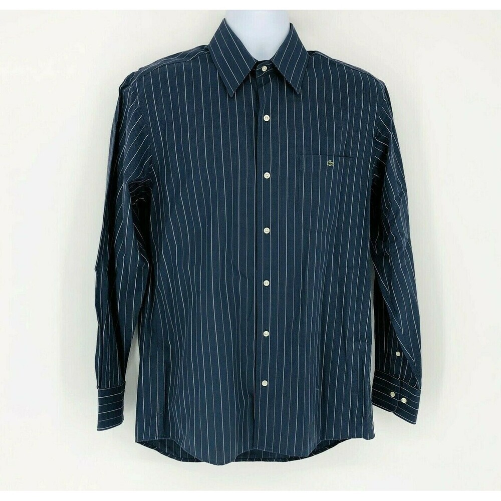 Lacoste Navy & White Pin Stripes Long Sleeve Button Up Dress Shirt Men's Size 40